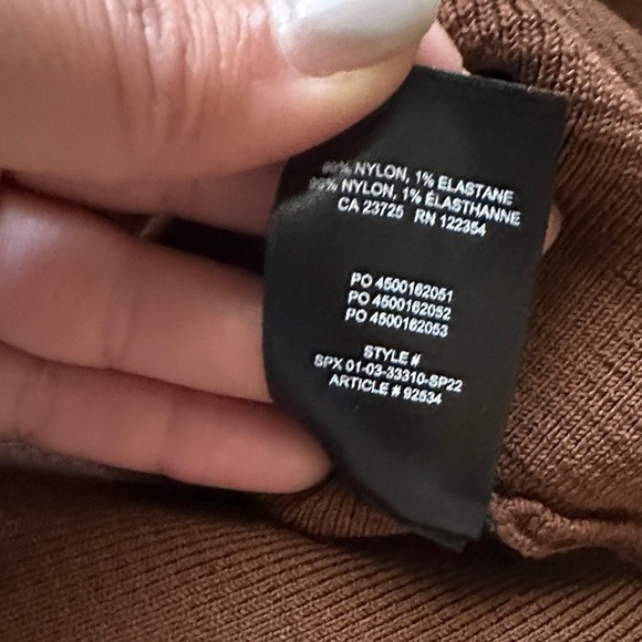 Aritzia Babaton Sculpt Knit Polo Top Epicurean Brown Ribbed Women’s XXL Stretchy - Picture 8 of 8